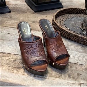 Gucci leather logo Clog Heels